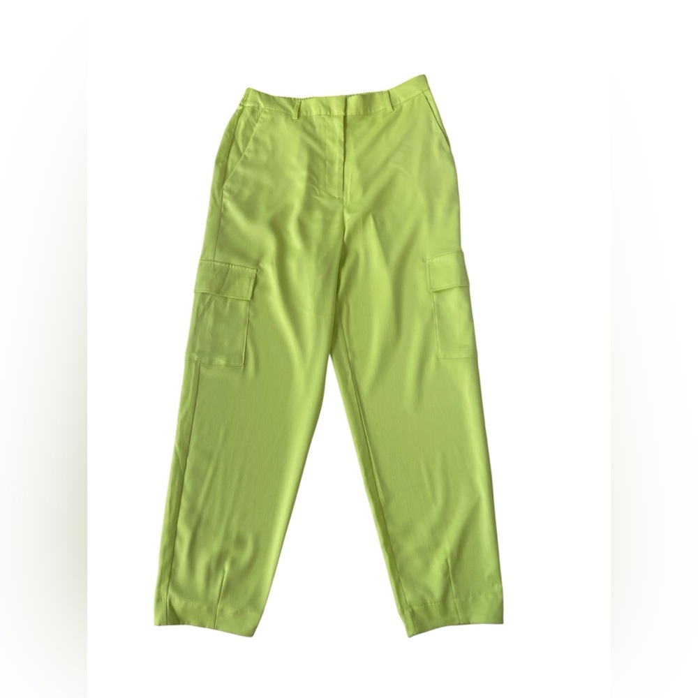 Nicole Miller Neon Green Utility Dress Pants Tapered Cropped Leg Ladies Med New